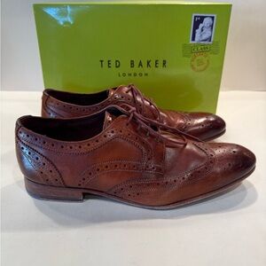 Ted Baker Gryene Burnish Brown Leather Wing Tip Oxford Shoes